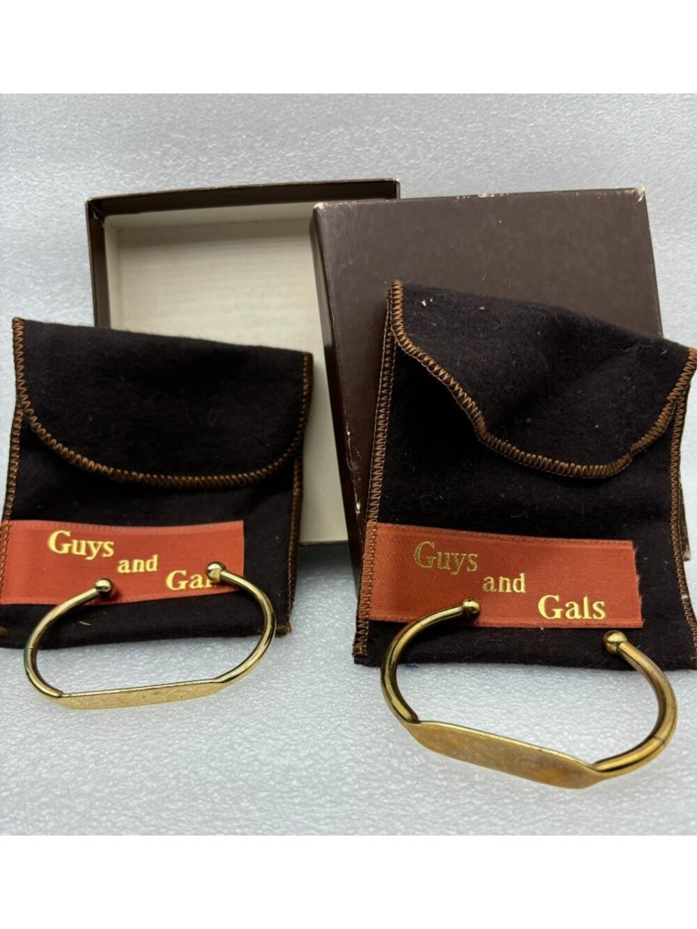 1970s Guys & Gals Bracelet Set Gold Tone Engravable-NOS RARE MCM